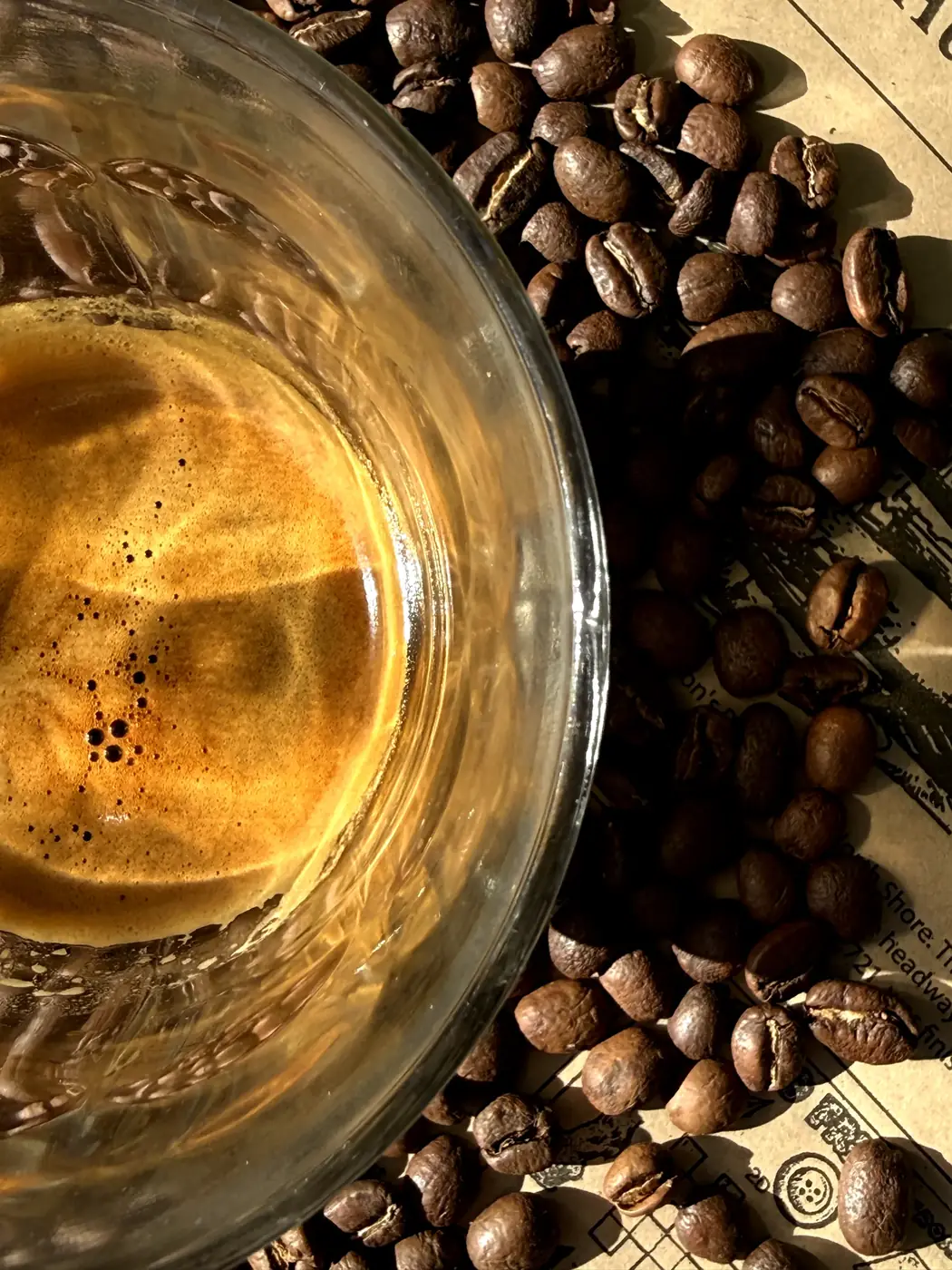 Close-up of a freshly pulled espresso shot