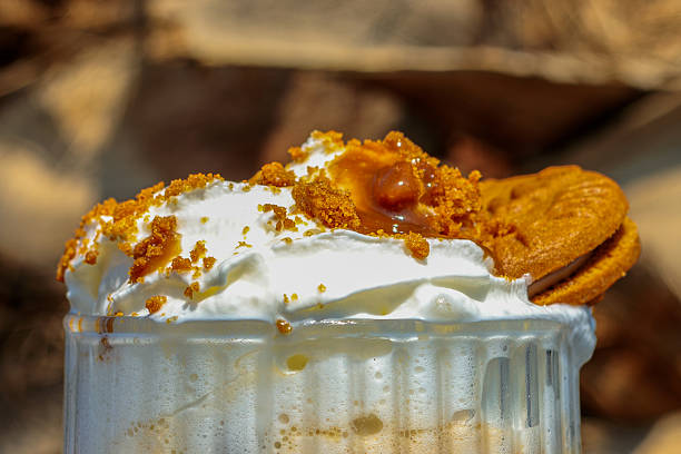 Thickshake topped with whipped cream and a cookie